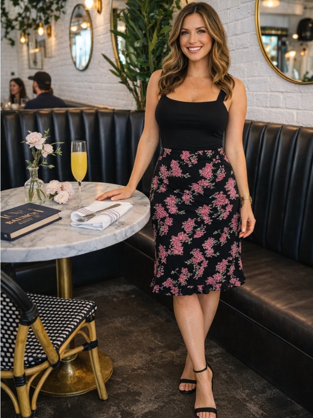 Y2K Cherokee Floral Ruffle Hem Pencil Skirt Size XL 90’s Whimsigoth Grunge Retro